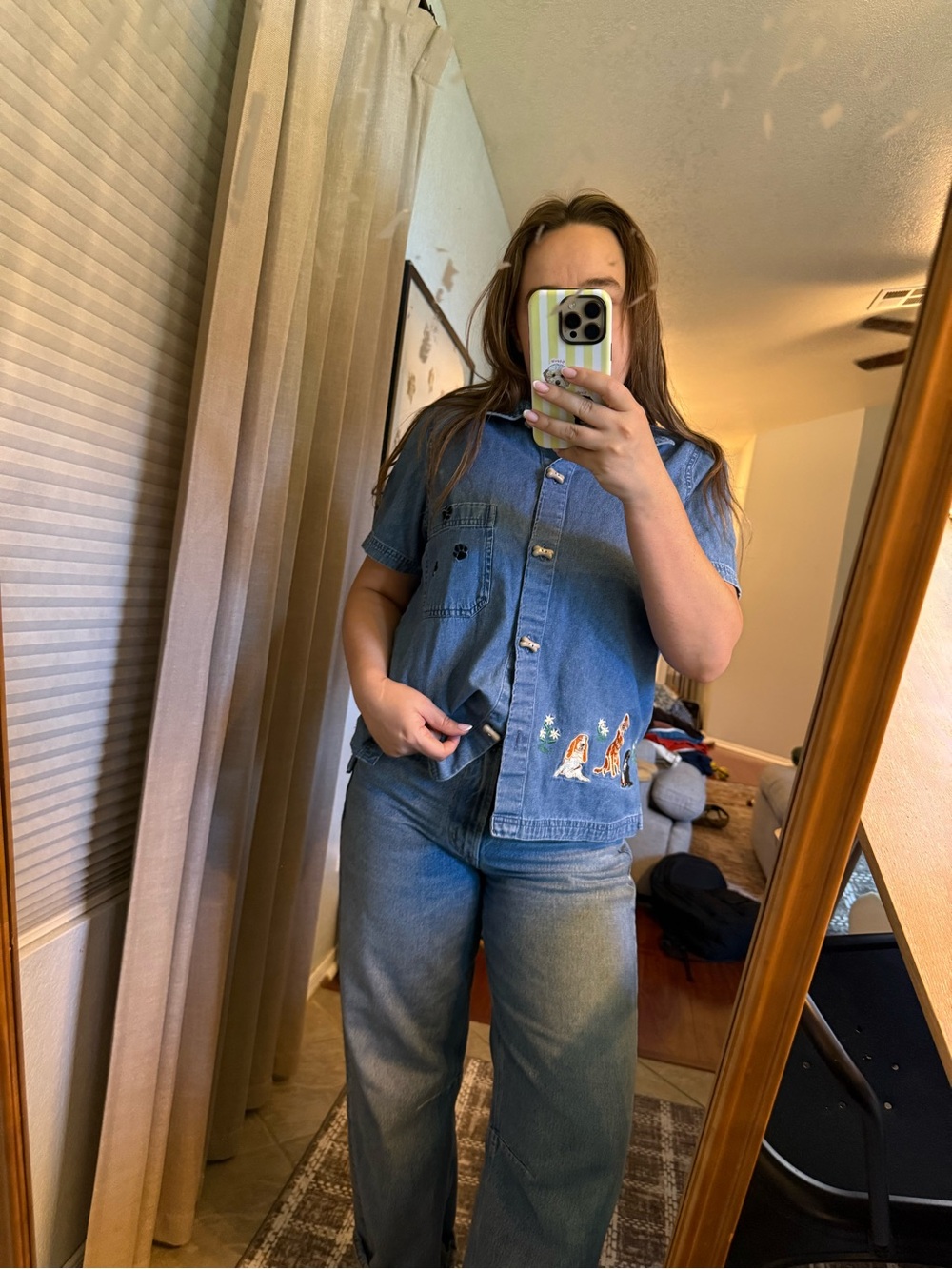 Vintage Blair Denim Embroidered Dogs button up Shirt